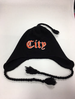 City Black Knit Cap with Ear Flaps