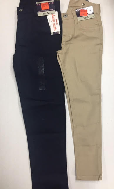 Uniform Pants Girls Stretch Skinny Pants (Khaki, Navy)